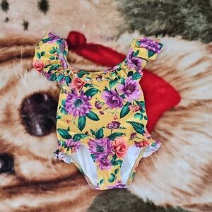 Janie and Jack Yellow Floral Ruffled One-Piece Swimsuit Size 2T